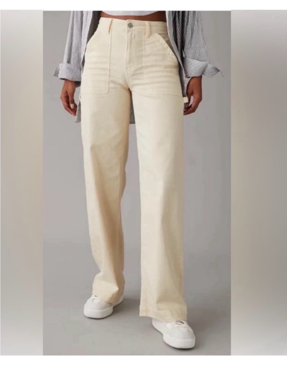 American Eagle Outfitters High-Rise Wide-Leg Jeans in Cream